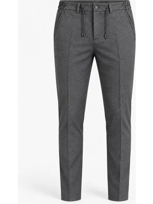 Bülent Danış Erkek Gri Esnek Kumaş Slim Fit İpli Pantolon
