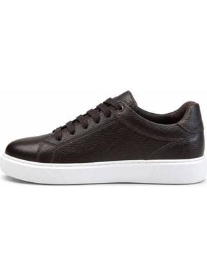 Metin Ali Erkek Kahverengi Hakiki Deri Beyaz Taban Günlük Sneaker Ayakkabı