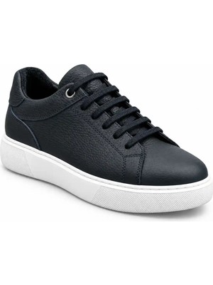 Metin Ali Erkek Lacivert Hakiki Deri Beyaz Taban Günlük Sneaker Ayakkabı