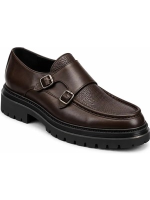 Bülent Danış Erkek Kahverengi Hakiki Deri Çift Tokalı Double Monk Strap Ayakkabı