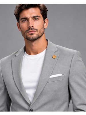 Metin Ali Erkek Açık Gri %100 Yün Yelekli 3 Parça Takım Elbise