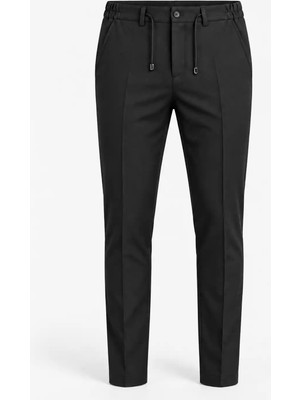 Bülent Danış Erkek Siyah Esnek Kumaş Slim Fit İpli Pantolon