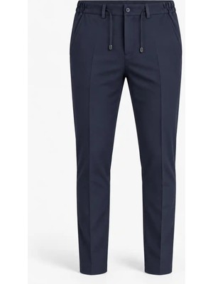 Metin Ali Erkek Lacivert Esnek Kumaş Slim Fit İpli Pantolon