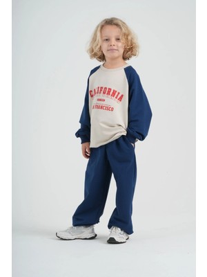 Haykids Raglan Kollu Çocuk Eşofman Takımı - California Baskılı Iki Iplik Oversize Takım Lacivert - 6 Yaş