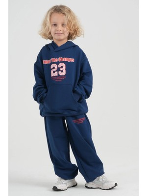 Haykids Çocuk Unisex ''enjoy The Changes'' Baskılı Kapüşonlu Sweatshirt ve Bol Paça Eşofman Altı Ikili Takım Lacivert - 3 Yaş