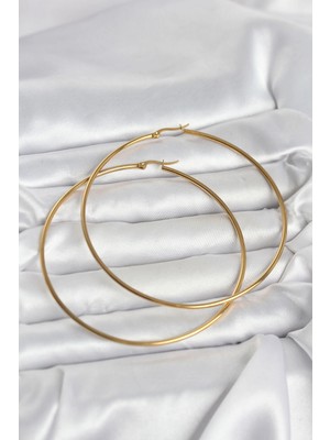 Urfakent 316L Çelik Gold Renk 80 mm Kadın Halka Küpe