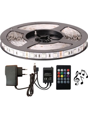 Amber LED Rgb Şerit LED 3 Metre Tak Çalıştır Sese ve Müziğe Duyarlı Kumanda 5050 3 Çipli İç Mekan Aydınlatma