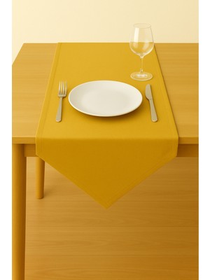 Luvora Home Luna Serisi Kadife Dokulu Üçgen Runner - Koyu Sarı