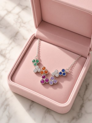 Deniz Accessories Renkli Taşlı Çelik Kolye