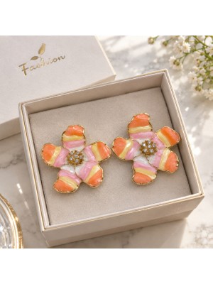 Deniz Accessories Turuncu Çiçek Küpe
