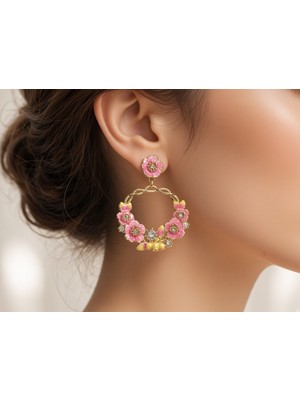 Deniz Accessories Çiçekli Gold Halka Küpe