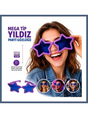 Bezos Mega Tip Yıldız Parti Gözlüğü Mor Renk BZS10