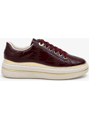Inna Selina Kadın Spor Ayakkabı Casual Sneaker - Bordo Kroko