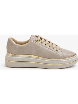 Inna Selina Kadın Spor Ayakkabı Casual Sneaker - Bej Kroko