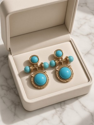 Deniz Accessories Turkuaz Taşlı Organik Küpe
