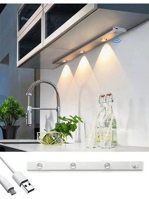 10EN ON-5517 40 cm 4W Hareket Sensörlü Şarjlı LED Dolap Altı Tezgah Aydınlatma Beyaz Kasa