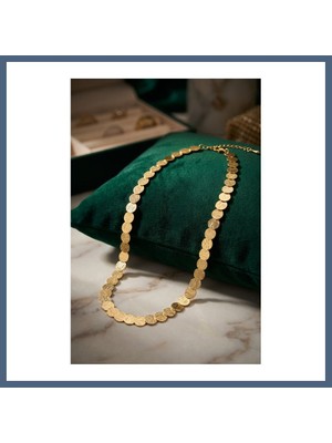 Bezos Plaka Model Gold Renk Pirinç Kadın Kolye BZS10