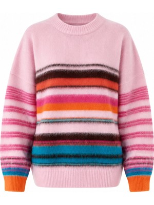 Laluvia Pembe Çok Renkli Çizgili Yumoş Kazak - 10201