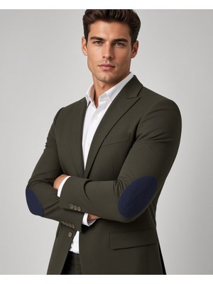 Sabri Zengin Erkek Slim Fit Penye Kumaş Kot Yamalı Blazer Ceket