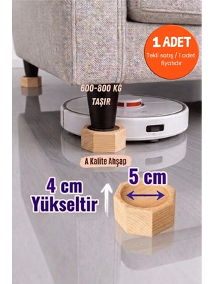 idekor Robot Süpürge İçin Ahşap Baza ve Koltuk Yükseltici – 4 cm Yükseltir – 5 cm İç Çap – Oyuklu Takoz, 1 Adet