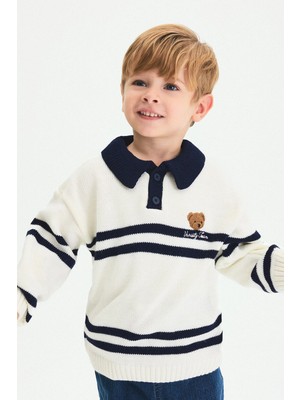 DeFacto Oversize Polo Yaka Ayıcık Nakışlı Kazak Erkek Bebek I0268A526AU
