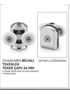 Duşakabin Tekerleği Üst Teker Metal Gövde Teker Çapı 24 mm