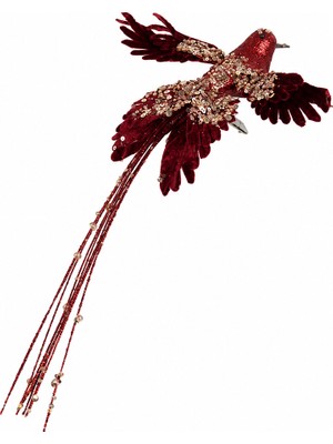 Dekorsende Yılbaşı Ağaç Süsü Anka Kuşu Klipsli Simli Bordo 35 cm