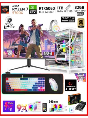 Zeiron Warrior Eagle X55 White Pro Ryzen 7 5700X - A520M-K V2 32GB 1TB M.2 SSD⚡RTX5060⚡27" 240Hz Sıvı Soğutmalı Premium Oyuncu Bilgisayar