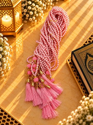 Lena Gift Workshop 50 Adet Hediyelik Vavlı Püsküllü Plastik Inci 99'lu Namaz Tesbihi ( Mevlit-Sünnet-Hac-Umre)