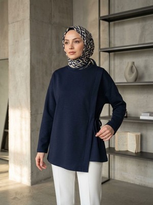 Foremia Pat Detay Yan Bağlamalı Tunik-Lacivert -