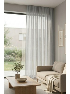 Luvora Home Solen Pilesiz Keten Tül Perde - Gri