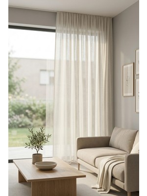 Luvora Home Solen Pilesiz Keten Tül Perde - Ekru