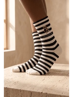 Bony Socks Unisex Teddy Desenli Şeritli Pamuklu Soket Çorap