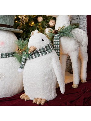 Dekorsende Yılbaşı Figürü Penguen Yeşil Atkılı Beyaz 53 cm