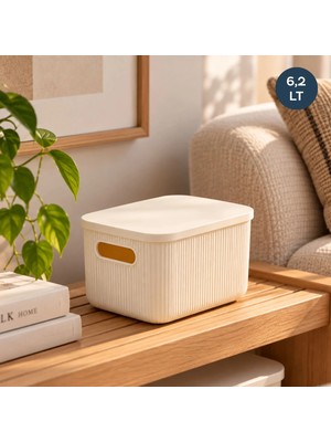 Homing Ekru Çok Amaçlı Kapaklı Organizer Kutu Plastik  6,2 lt