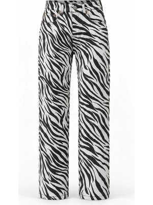 Purple By Banu Beyaz Zebra Desen Boy Fit Jean Pantolon