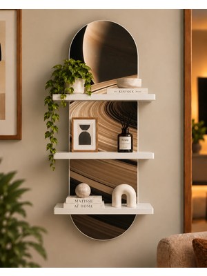 Soprano Satürn ve Halkaları Temalı 3 Raflı Oval Duvar Rafı, 70 x 25 Cm, Mdf