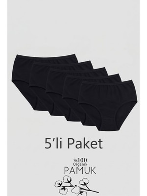 Qulothes 5 Li Paket Pamuklu Yüksek Bel Hava Alan Raporlu Kumaş Kadın Külot