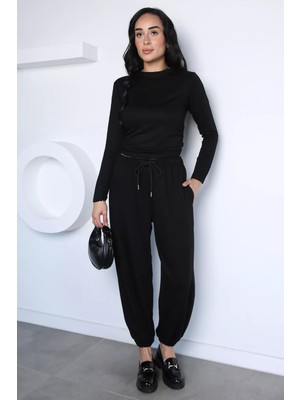 Gülseli Kadın Bel ve Paça Lastikli Pantolon Yan Büzgülü Bluz Ikili Takım P-00023672