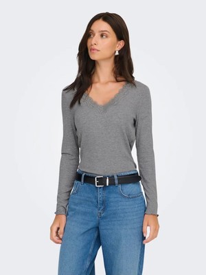 Jdyetoıle L/s V-Neck Rıb Top Jrs Dıa