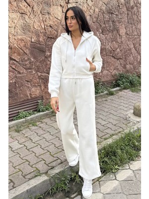Gülseli Kadın Bel Lastikli Pantolon Kapüşonlu Sweatshirt Şardonlu Ikili Takım P-00023552