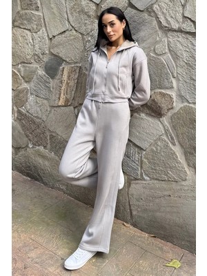 Gülseli Kadın Bel Lastikli Pantolon Kapüşonlu Sweatshirt Şardonlu Ikili Takım P-00023552