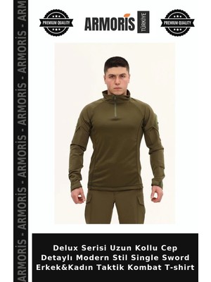 Armoris Delux Serisi Uzun Kollu Cep Detaylı Modern Stil Single Sword Erkek&kadın Taktik Kombat T-Shirt