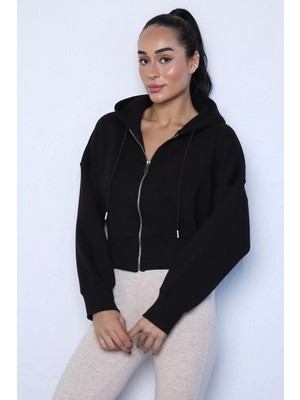 Gülseli Kadın Ön Fermuarlı Kapüşonlu Şardonlu Sweatshirt P-00023553