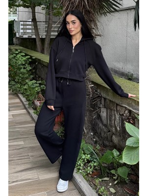 Gülseli Kadın Bel Lastikli Pantolon Kapüşonlu Sweatshirt Şardonlu Ikili Takım P-00023552