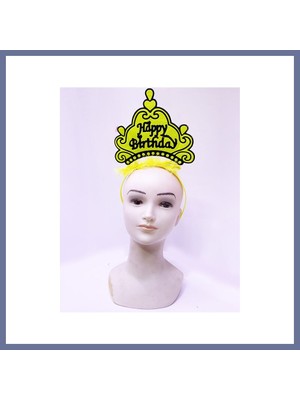 Bezos Happy Birthday Neon Sarı Renk Doğum Günü Tacı 24X15 cm Dlra