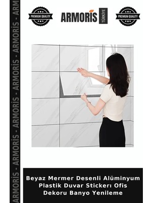 Armoris Beyaz Mermer Desenli Alüminyum Plastik Duvar Stickerı Ofis Dekoru Banyo Yenileme