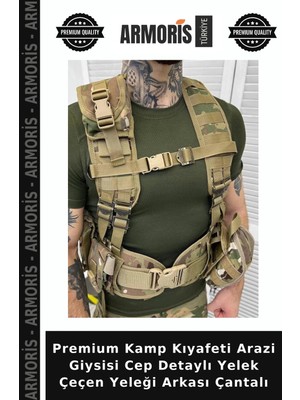 Armoris Premium Kamp Kıyafeti Arazi Giysisi Cep Detaylı Yelek Çeçen Yeleği Arkası Çantalı