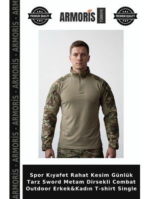 Armoris Spor Kıyafet Rahat Kesim Günlük Tarz Sword Metam Dirsekli Combat Outdoor Erkek&kadın T-Shirt Single