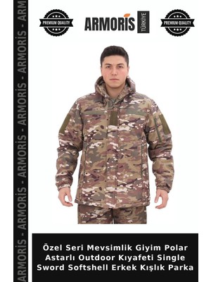 Armoris Özel Seri Mevsimlik Giyim Polar Astarlı Outdoor Kıyafeti Single Sword Softshell Erkek Kışlık Parka